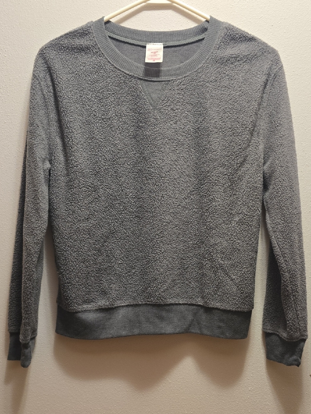 No Boundaries Women's Crewneck Sherpa Sweatshirt - Gray